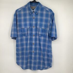 Men's Duluth Wicking Short Sleeved Button Front Paid Shirt small blue/white